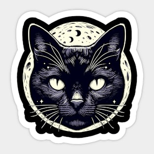 Black Cat Mysthical Moon Sticker